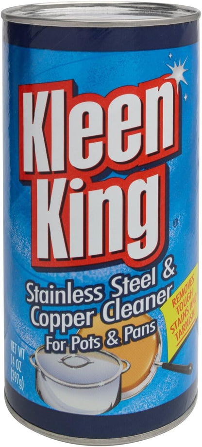 King Kleen Stainless Steel Cookware Cleaner and Copper Cleaner (14 oz, 1 Pack) Helps Remove Stains and Tarnish from Pots and Pans, Multi-Purpose Metal Cleaner, Powder Form