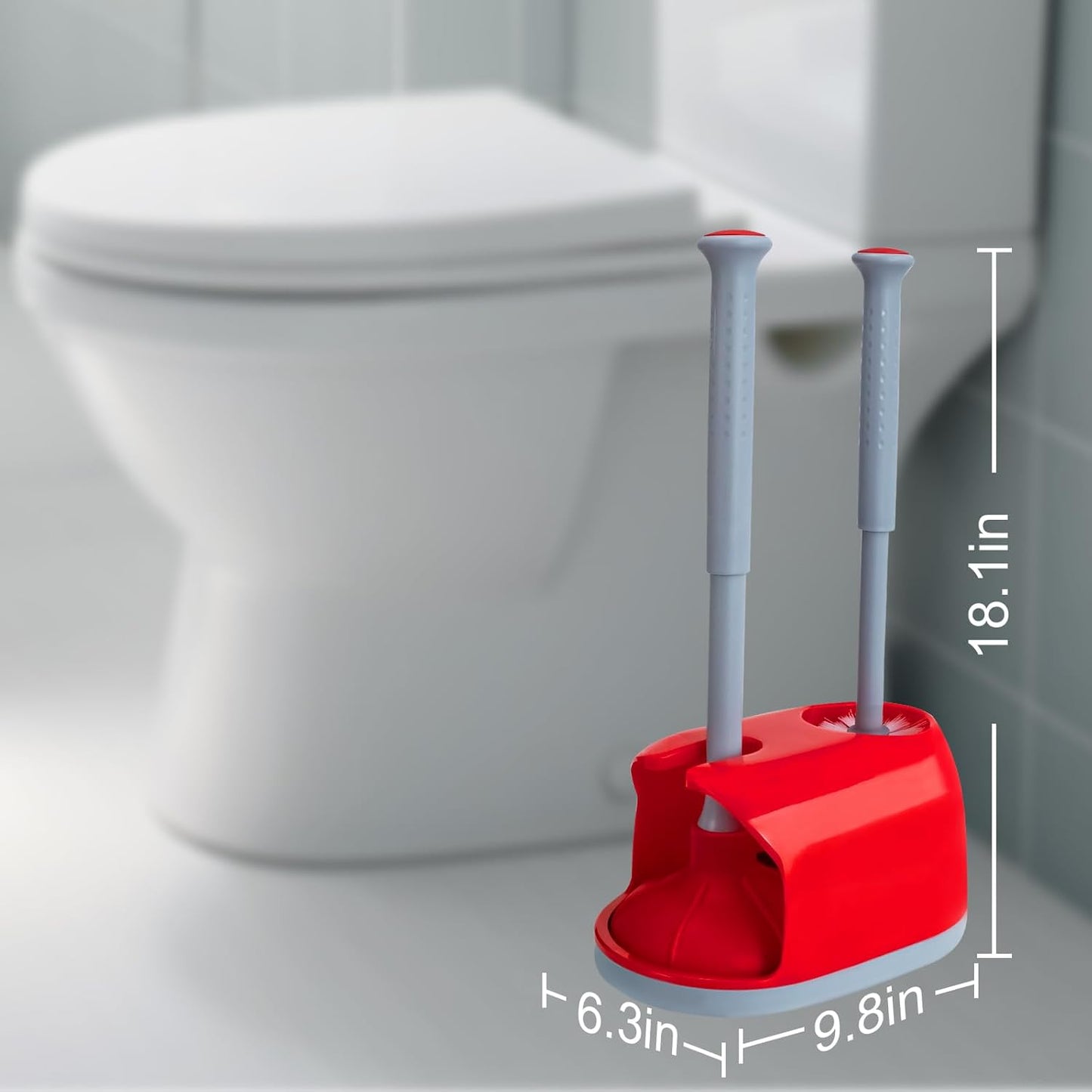 Toilet Plunger and Brush Set for Bathroom Cleaning with Holder, 16inch Plunger and Brush with Holder for Deep Cleaning Bathroom