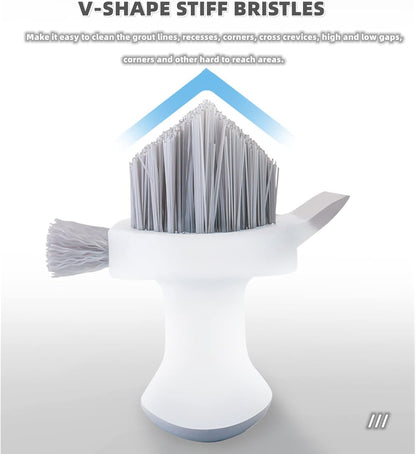 Cleaning Brushes 4-in-1 Floor Scrub Brush with Squeegee V-Shape Gap Scrub Brush Tile Grout Cleaner Brush Corner Crevice Scrubber Baseboards Brush Tool Groove Brush Multi-purpose Scrubbing Tools, Green
