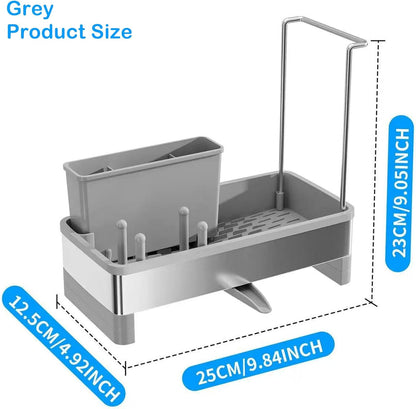 Sponge Holder for Kitchen Sink,Sink Caddy Organizer with Removable Brush Holder,Kitchen Countertop Soap Dispenser Storage with Detachable Towel Rack,Black