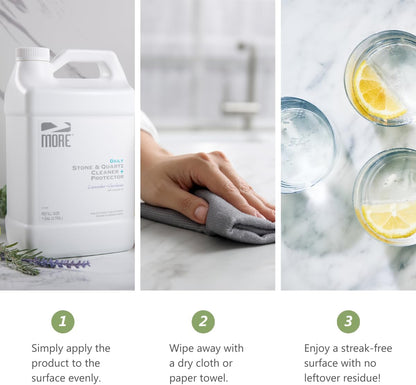 MORE Stone & Quartz Cleaner + Protector - Water-Based Surface Spray - Granite, Quartz & Marble Cleaner - For Kitchen & Bathroom Countertops & Floors - Peppermint-Thyme Essential Oil - Pint (16oz)