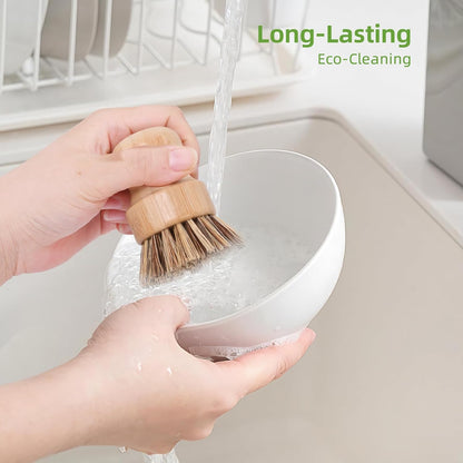 Bamboo Dish Brush with Handle - Soft Bristle, Non Toxic Dish Scrubber Compostable & Sustainable Bamboo Scrub Brush for Dishes, Pots and Pans