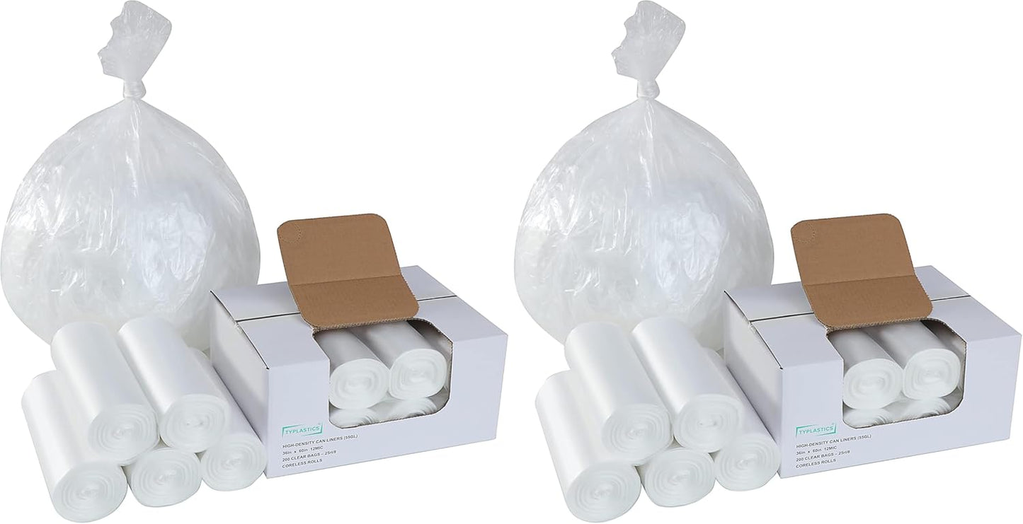 TYPLASTICS 40-45 Gallon Clear Trash Can Liners - 40" x 48" – High Density Garbage Bags - Case of 250 – Multipurpose for Office, Outdoor, Recycling, Industrial and Commercial