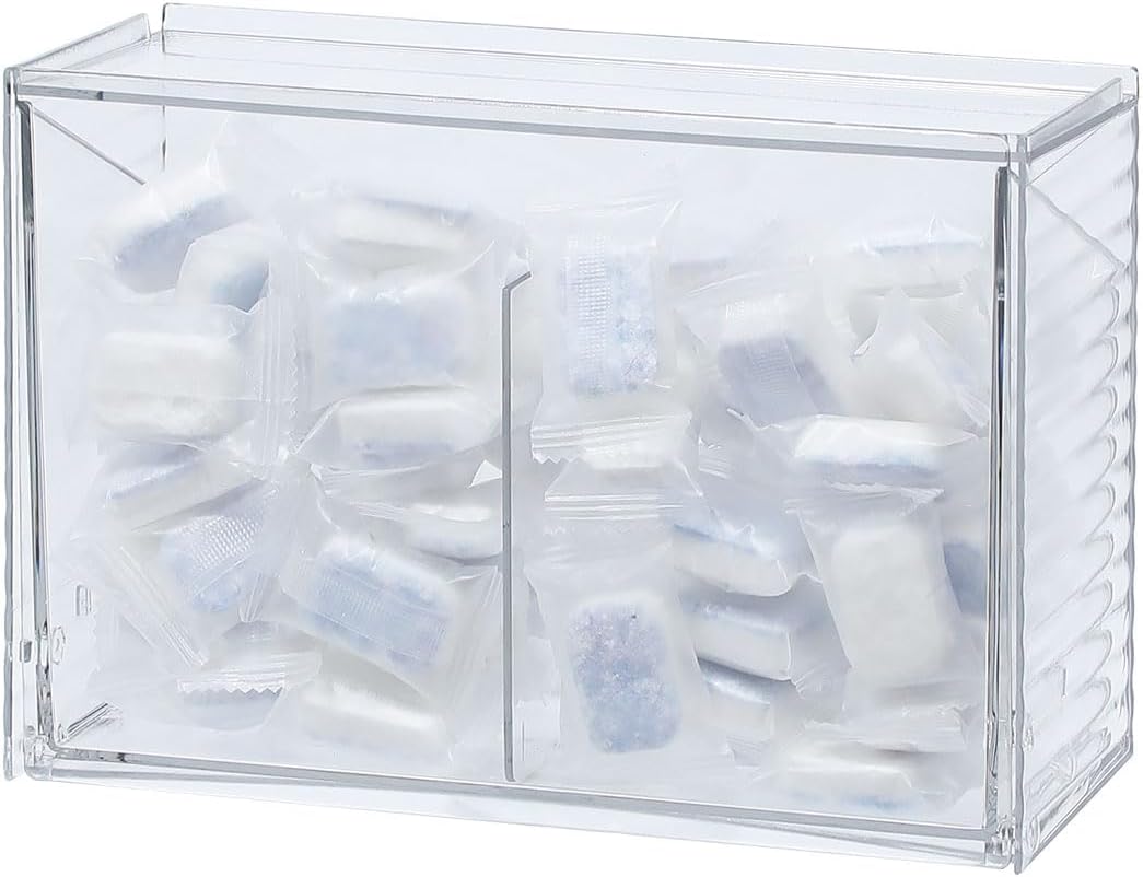 Clear Dishwasher Detergent Dispenser Holder, Large Adhesive Under Sink Door Storage and Organizer for Kitchen and Bathroom, Plastic Laundry Pods Box