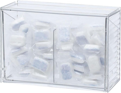 Clear Dishwasher Detergent Dispenser Holder, Large Adhesive Under Sink Door Storage and Organizer for Kitchen and Bathroom, Plastic Laundry Pods Box