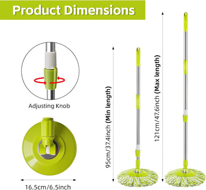 Spin Mop Replacement Handle, 47.6-inch 360 Degrees Rotating Telescopic Replacement Mop Stick with a Robust Stainless Steel Disc for Spin Mop Bucket Cleaning System (Stainless Steel Disc,Purple)