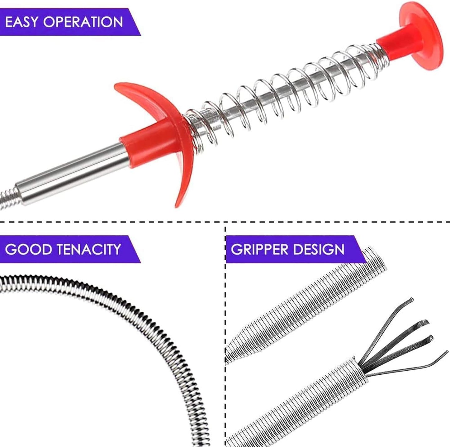 Drain Snake,33 inch Flexible Grabber Claw Pick Up Reacher Tool,Drain Clog Remover - Gutter Cleaning Tools for Home Sink, Bathroom Tub,Drain, Toilet, Tight Spaces