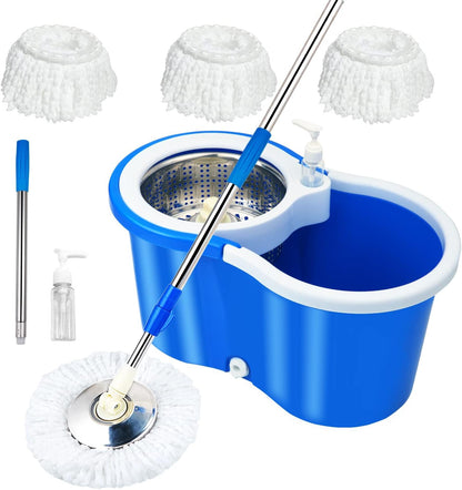 Spin Mop and Bucket with Wringer Set, 360° Rotating Head Mop Bucket System with 3 Microfiber Mop Refills Wet and Dry Suitable for Office and Home Use, Green (Green)