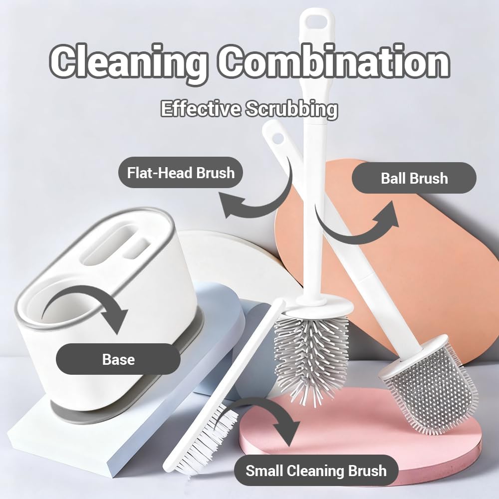 Toilet Brush Set, Bathroom Accessories, Toilet Bowl Cleaners, Deep Cleansing Multifunctional Hanging Toilet Brush Set for Bathroom(Cherry Blossom Pink)