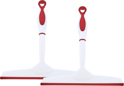 Superio Rubber Squeegee, 2 Pack, Streak Free All Purpose Window Squeegee, Comfort Grip Handle and Hanging Hook (Red, 10 Inch- 2 Pack)
