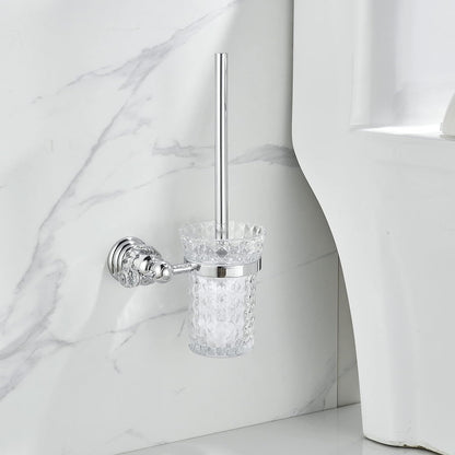 WOLIBEER Crystal Toilet Brush Holder, Polished Gold Brush Handle with Replaceable Brush Head, Stainless Steel Bathroom Cleaning Set Wall Mounted