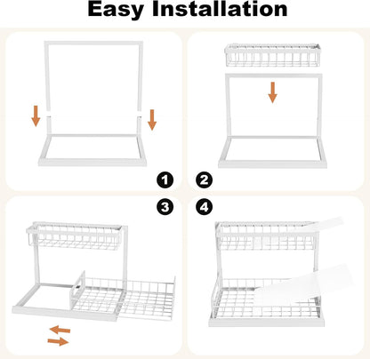 REALINN Under Sink Organizer, L-Shaped 2 Tier Pull Out Cabinet Organizer for Kitchen and Bathroom, Slide Out Under Cabinet Storage, Metal Under Sink Storage with Sliding Drawer, 50 lbs, Black 2 Pack