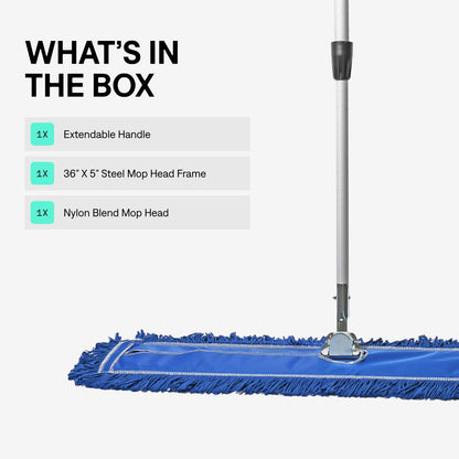 48 Inch Blue Commercial Dust Mop & Floor Sweeper with Extendable Handle – Mop for Hardwood, Tile, and Concrete Floor Cleaning
