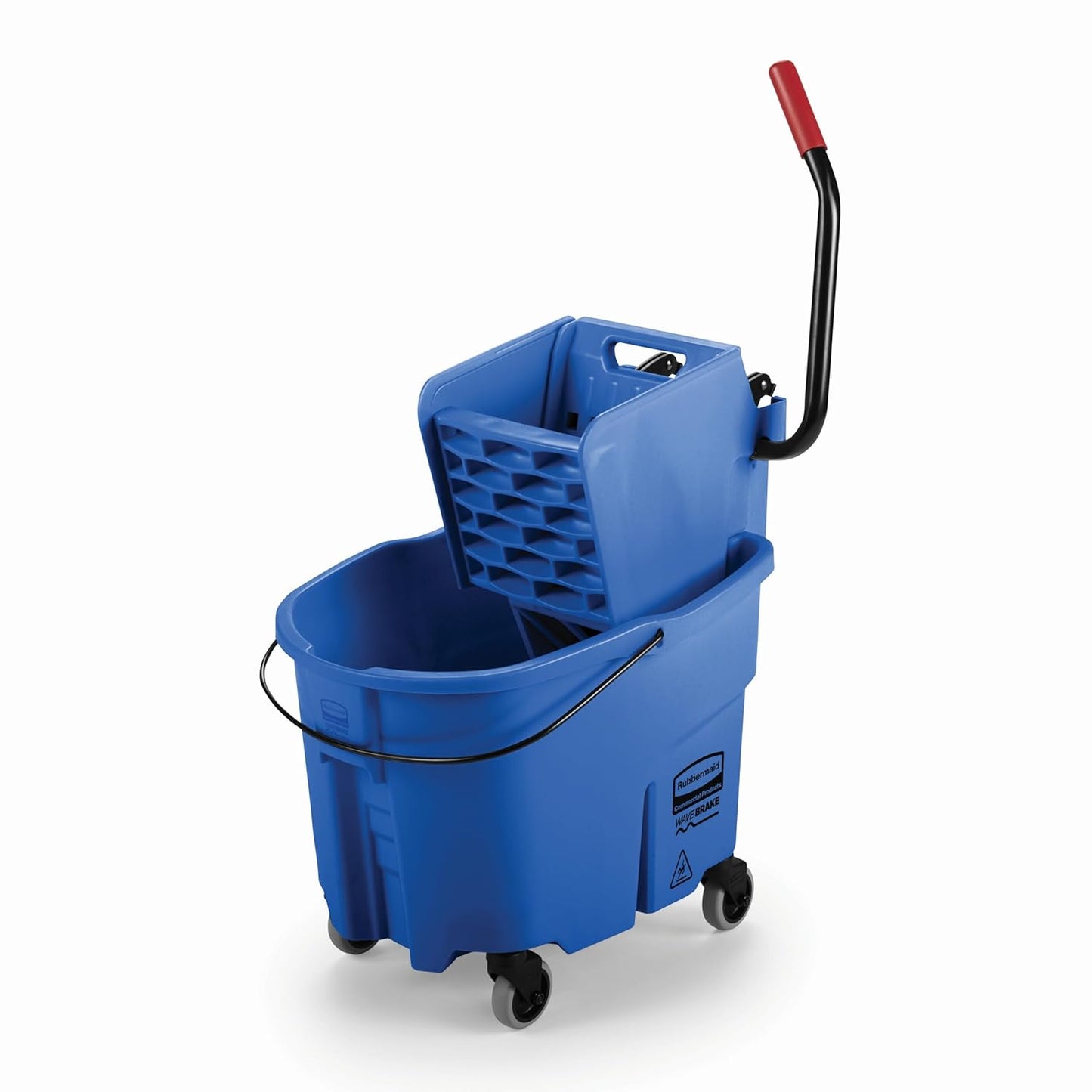 Rubbermaid Commercial Products WaveBrake 35 QT Side-Press Mop Bucket and Wringer Combo on Wheels Red for Heavy-Duty Floor Cleaning