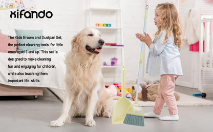 Mini Broom with Dustpan for Kids,Little Housekeeping Helper Set (Light Blue)