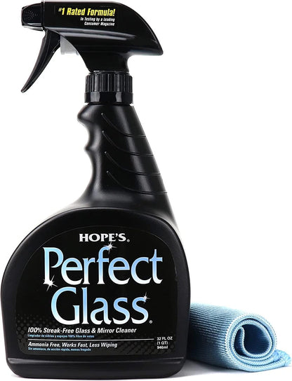 HOPE'S Perfect Glass Cleaner Spray, Streak-Free, Ammonia-Free Window, Mirror, Screen, Tinted Glass, and Shower Door Cleaner, Indoor and Outdoor Glass Surfaces, 32 Fl Oz, Pack of 1