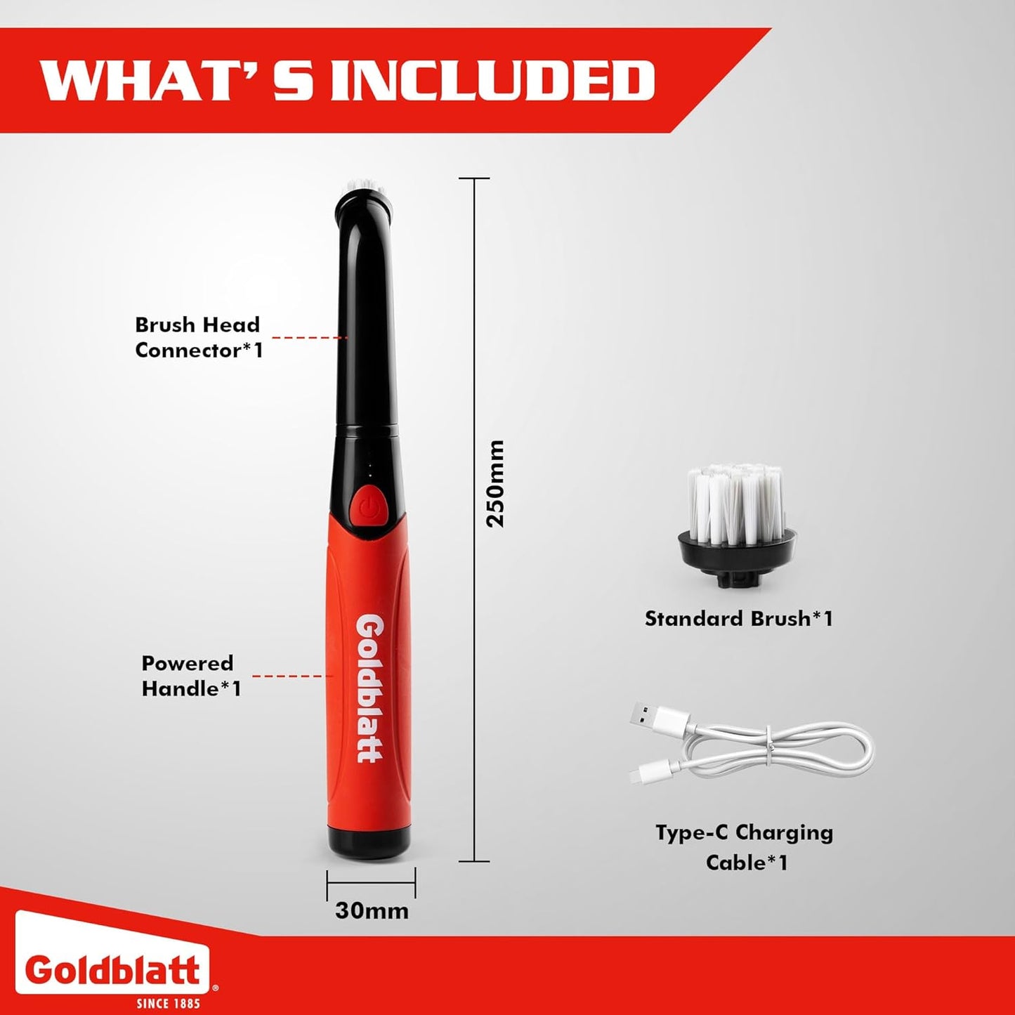 Goldblatt Cordless Electric Spin Scrubber 18-Piece Kit, Power Scrubber with Battery Indicator Light, Waterproof Electric Cleaning Brush for Grout, Tile, Bathroom, Kitchen Cleaning
