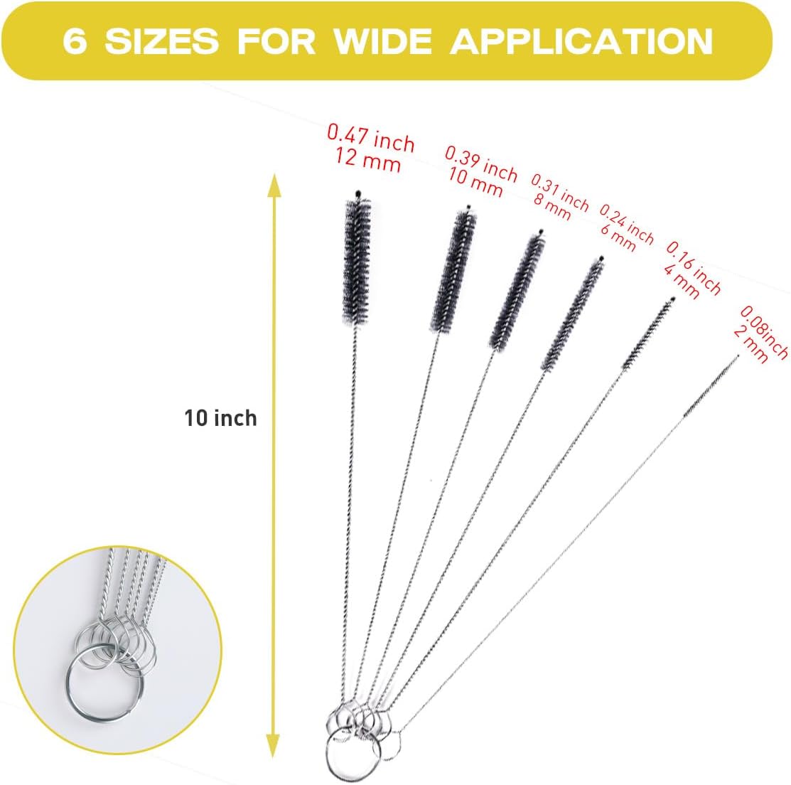 Brush Family Straw Cleaner Brush Set,6 Piece 12" Long Pipe Tube Bottle Brushes for Cleaning Narrow Neck Bottles,Coffee Maker,Glass Cups