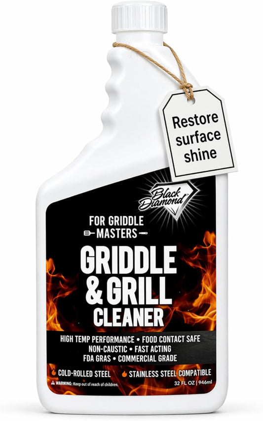 Black Diamond Stoneworks Griddle & Grill Cleaner – Flat Top Griddle Cleaner, Non-Caustic, Food-Contact Safe, Unscented, Residue-Free, Stainless & Cold-Rolled Steel, 32 fl oz (32)