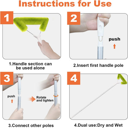 Window Screen Cleaning Brush with 62in Extension Pole, Innovative Fibre Mesh Screen Cleaner for Window Mesh, Patio Screens, Screen Doors, Pool Cage & Fence - Dry or Wet Use