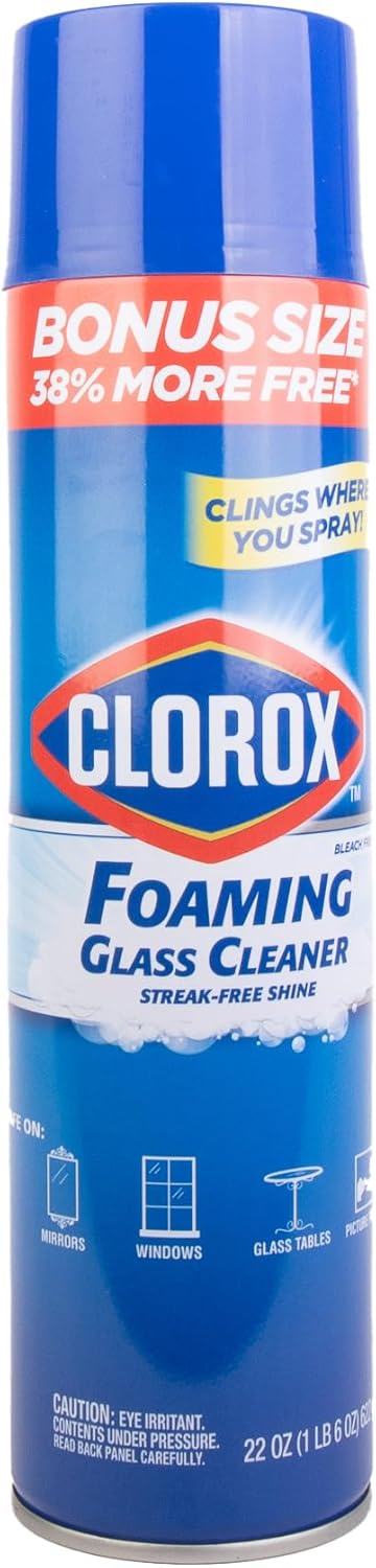 Clorox Foaming Glass Cleaner Aerosol - All Purpose Window And Glass Cleaning Spray Washes Away Dirt - Streak-Free & No-Drip formula for Windows and Mirrors, 16 Oz