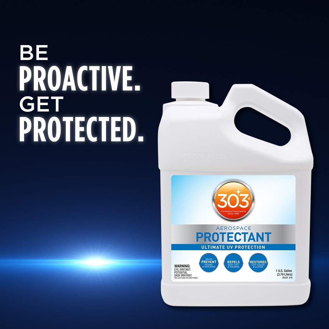 303 Products (30308CSR) UV Protectant Spray for Vinyl, Plastic, Rubber, Fiberglass, Leather & More – Dust and Dirt Repellant - Non-Toxic, Matte Finish, 16 Fl. oz., White