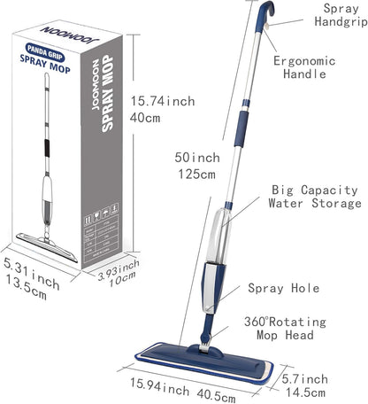 Mops for Floor Cleaning Wet Spray Mop with 14 oz Refillable Bottle and 2 Washable Microfiber Pads Home or Commercial Use Dry Wet Flat Mop for Hardwood Laminate Wood Ceramic