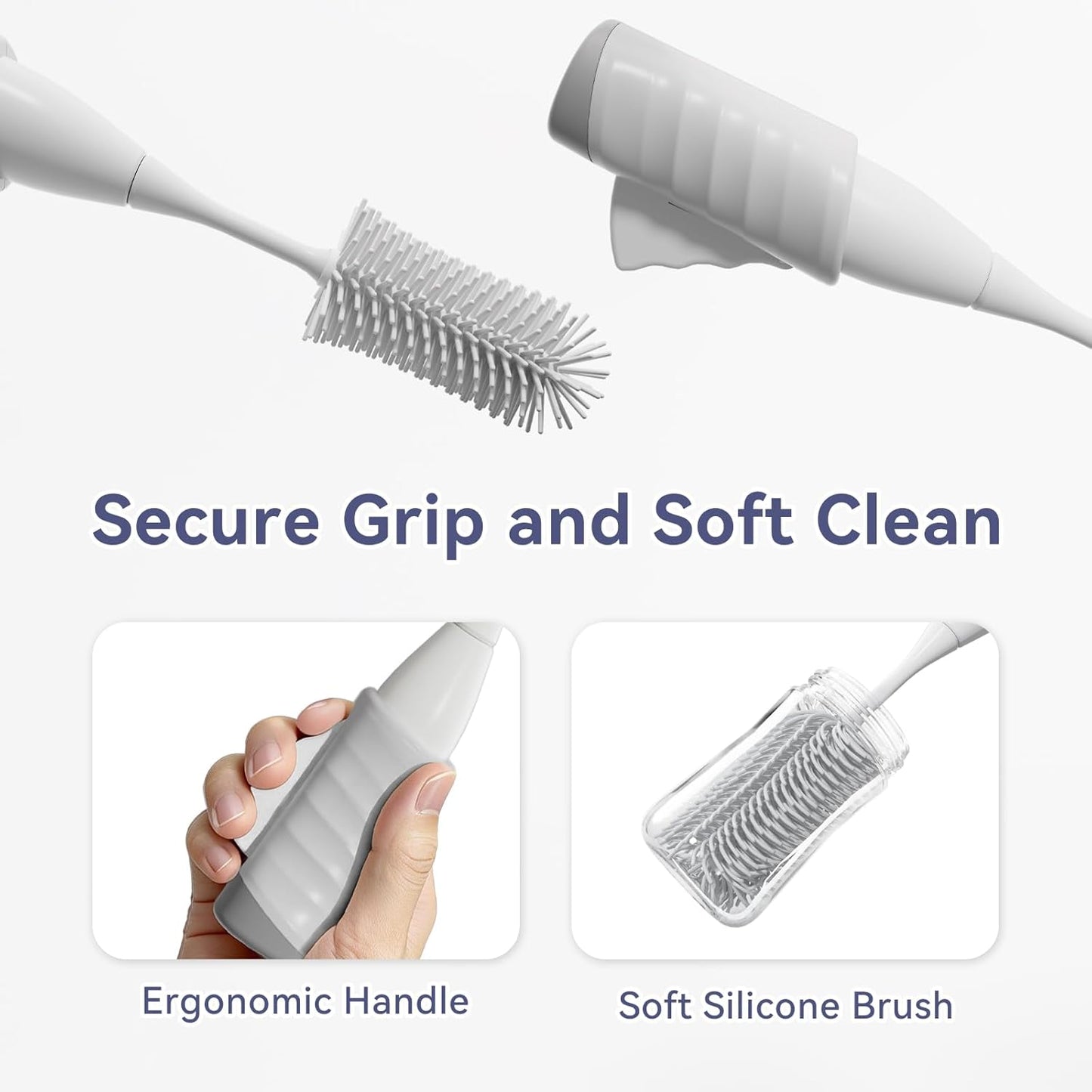 Baby Bottle Brush Set, Innovative Efficient Press-to-Spin Brush Cleaner - Includes Silicone Bottle Brush, Nipple Brush, Straw Cleaner - Spinning Generates Rich Foam for Deep Cleaning, Blue