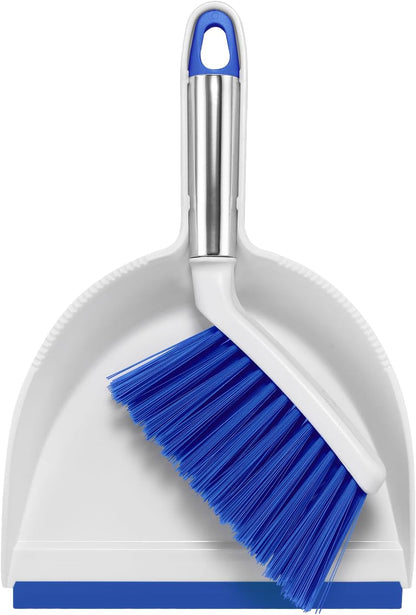 NACENA Mini Broom and Dustpan Set, Small Dust Pan and Brush Set with Handle Dustpan Teeth for Cleaning Hair Suitable for Office Desks Drawers Sofas Outdoor Camping, Light & Purple