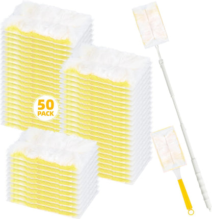 Heavy Duty Dusters Refills, Disposable Dusters Kit Compatible with Swiffer Handles, Multisurface Dusters+1 Extended Handle +1 Handle (Pink, 360°)