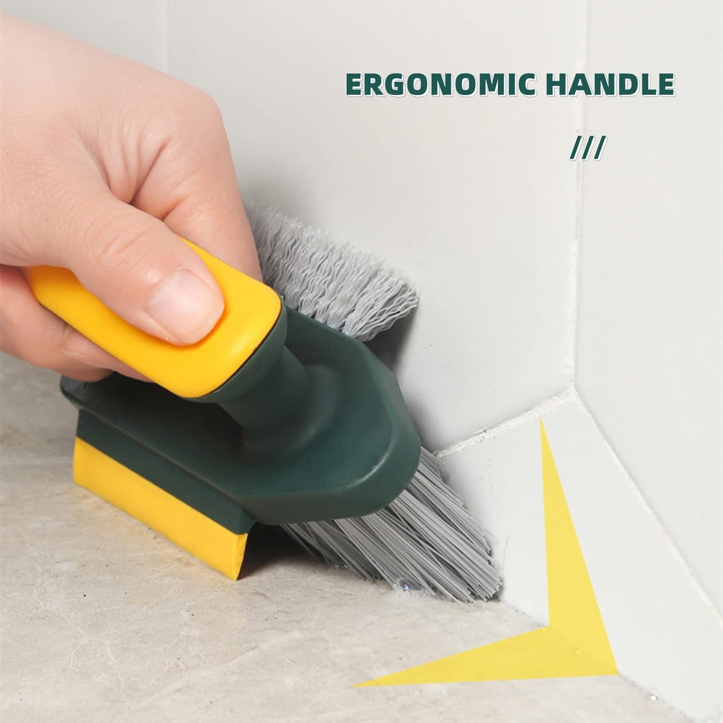 Cleaning Brushes 4-in-1 Floor Scrub Brush with Squeegee V-Shape Gap Scrub Brush Tile Grout Cleaner Brush Corner Crevice Scrubber Baseboards Brush Tool Groove Brush Multi-purpose Scrubbing Tools, Green