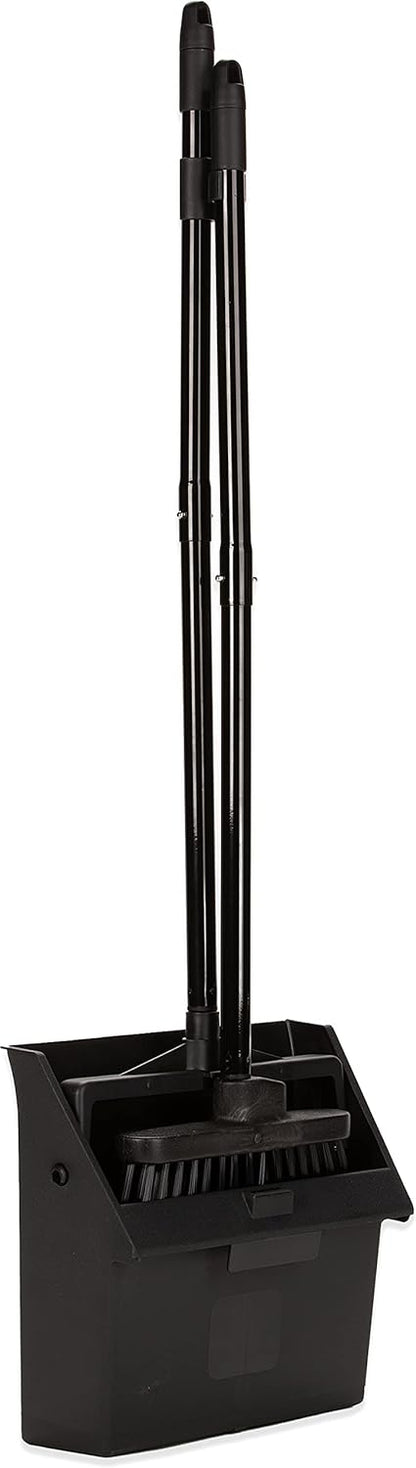 Carlisle FoodService Products Duo-Pan Upright Dust Pan and Broom Set, Essential Cleaning Tools for Home and Commercial Use, 36" Handle, 1 Count, Black