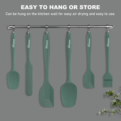 NileHome Silicone Spatula Set, 6 Pieces Food Grade Kitchen Utensils with Silicone Brush Heat Resistant Dishwasher Safe BPA-Free Rubber Spatula for Scraping, Baking, Cooking, Mixing-Forest Style