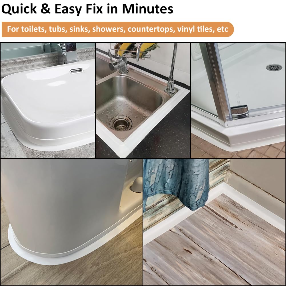 Clear Caulk Tape Waterproof Self Adhesive, Peel & Stick Bathroom Chalk Tape Toilet Bowl Bath Tub Kitchen Strip Floor Wall Tile Window Stove Sink Caulking, Cleaner Than Silicone, Caulk, Grout, Glue