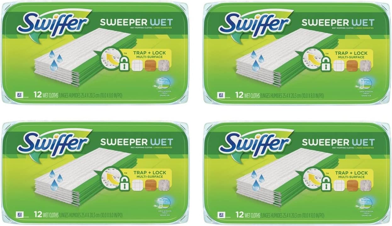 Swiffer Sweep + Mop, Wet Pads Refill, Floor Cleaner for Dirt, Dust, Hair, Cleaning Cloths for Mopping Home, Bathroom, Kitchen, All Purpose Multi-Surface Floor Wipes, Gain, 24ct