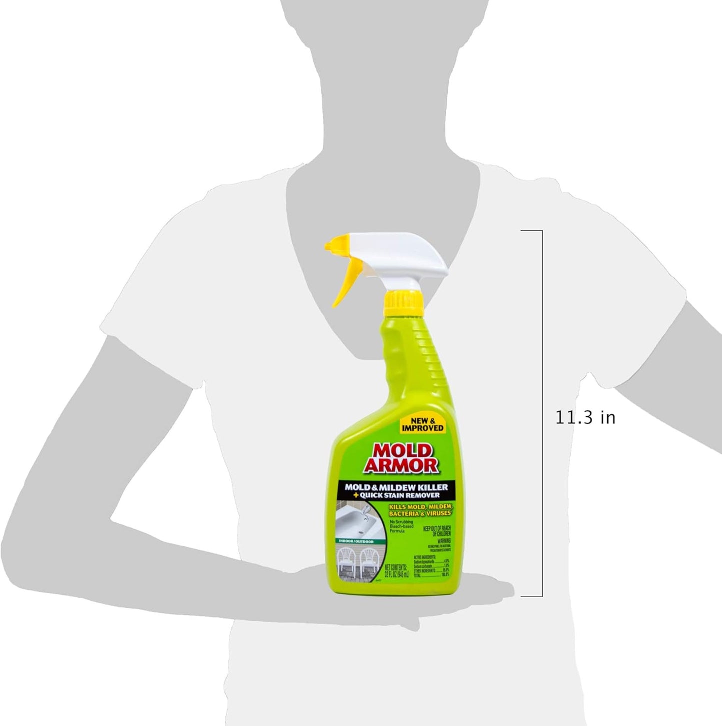 MOLD ARMOR Mold and Mildew Killer + Quick Stain Remover, 32 oz., Trigger Spray Bottle, Eliminates 99.9% of Household Bacteria and Viruses, Ideal Bathroom Mold and Mildew Remover