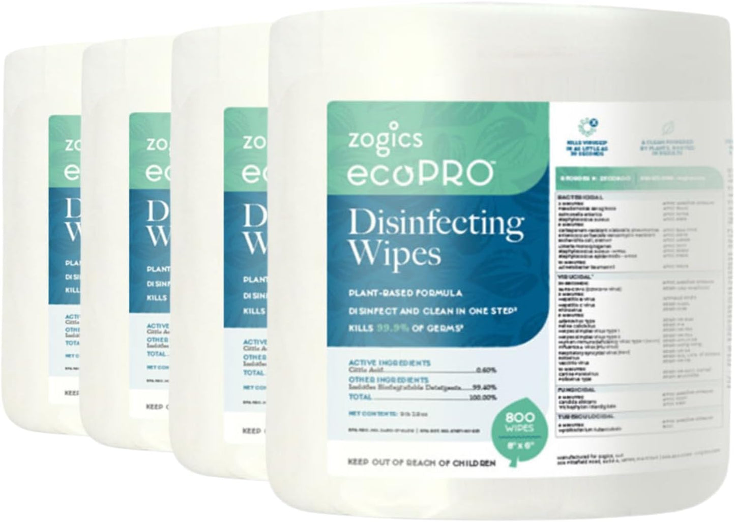 Zogics ecoPRO Plant-Based Disinfecting Wipes – Eco Friendly Wipes for Cleaning and Disinfecting Surfaces, Durable, Gentle, & Effective (Single Roll)