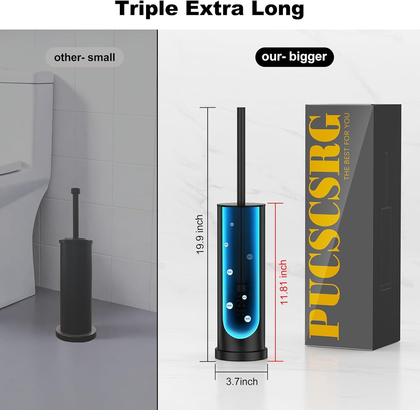 Bronze Toilet Brush and Holder Set，Stainless Steel Heavy Duty Toilet Bowl Brush，Extra Long Handled Modern Toilet Cleaner Brush, Removable Inner Bowl, and Splash Protection
