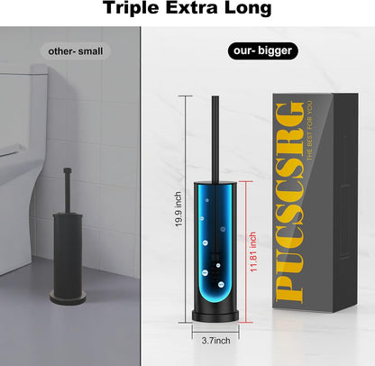Bronze Toilet Brush and Holder Set，Stainless Steel Heavy Duty Toilet Bowl Brush，Extra Long Handled Modern Toilet Cleaner Brush, Removable Inner Bowl, and Splash Protection