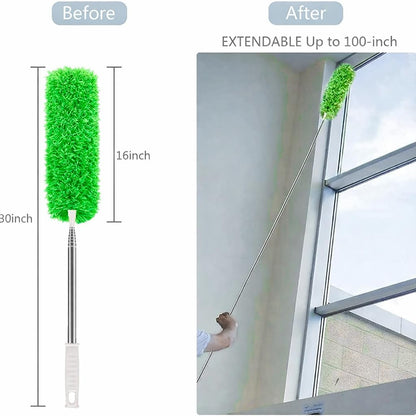 Microfiber Duster with Extension Pole(Stainless Steel) 30 to 100'', with Bendable Head, Extendable Long Duster for Cleaning Ceiling Fan, High Ceiling, Keyboard, Furniture Cars Gray
