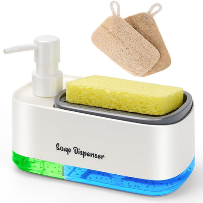 Kitchen Dish Soap Dispenser with Sponge Holder, 2-in-1 Countertop Soap Pump Dispenser, Soap Dispenser for Kitchen Sink with 2-Packs Wire Dishwashing Rag,Black