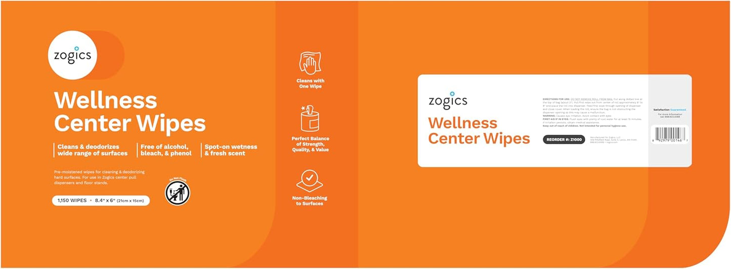 Zogics Wellness Center Cleaning Wipes – Gym Equipment Wipes for Cleaning Surfaces and Equipment, Durable and Safe Pre-Saturated (4,600 Count, 4 Rolls of 1150)