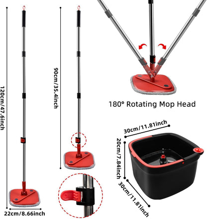 Spin Mop and Bucket Set with Self Separation Dirty and Clean Water System Self Wringing 360° Rotating Clean Mop-Head for Hardwood Tile Marble Floors (Mop Set with 6 Pads)-Grey