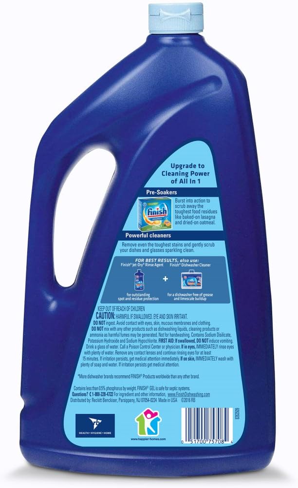 Finish Gel Liquid Dishwasher Detergent, Advanced Deep Cleaning Power Dish Soap, Fights Tough Stains, Dishwasher Soap, Plastic-Free & Septic Safe Dish Detergent, Lemon Scent, 75oz