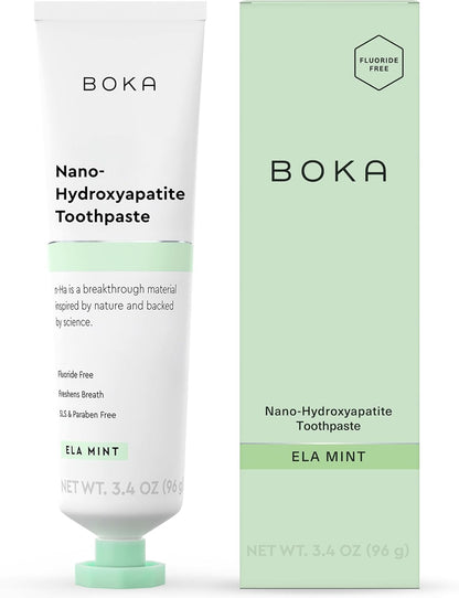 Boka Fluoride Free Toothpaste, Nano Hydroxyapatite Toothpaste, Appropriate for Sensitive Teeth, for Adult, Kids Oral Care - Whitening* Refresh Mint, 1.3 Fl Oz 2Pk US Manufactured