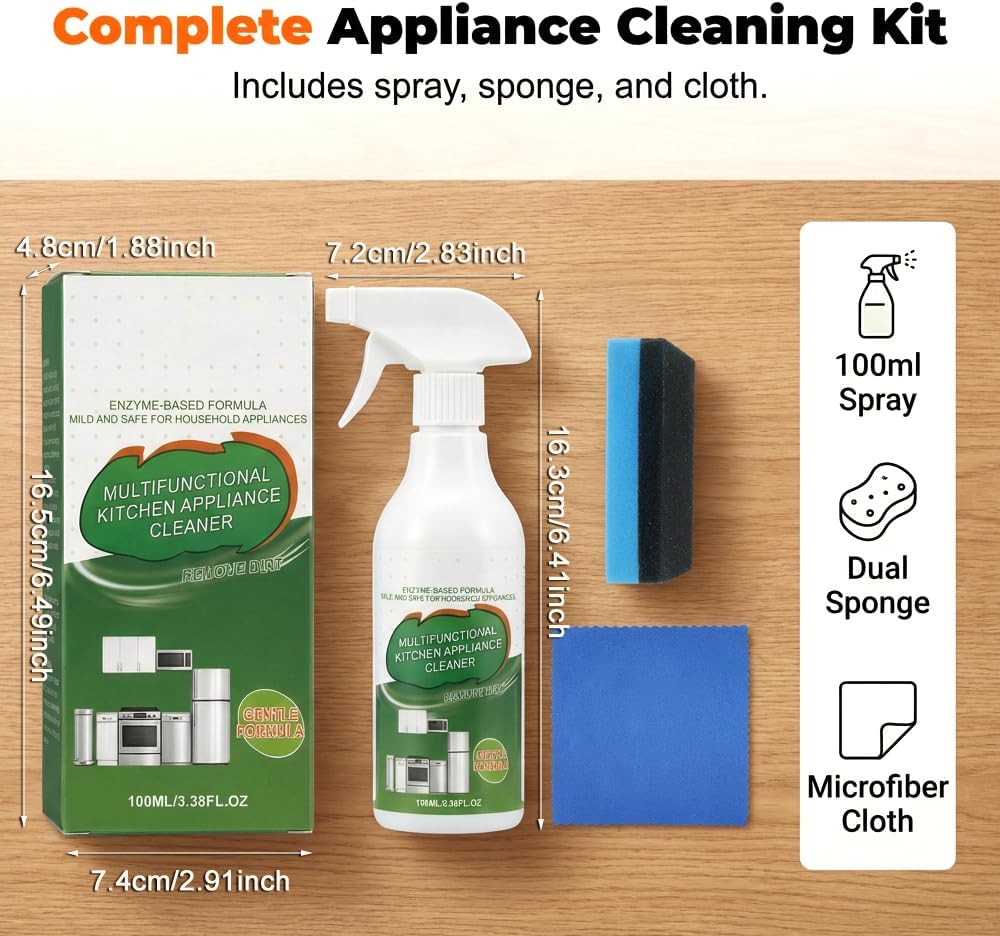 Multi-Purpose Enzyme Foam Cleaner, 2026 New Heavy-Duty Kitchen Oil Remover Spray Degreaser Powerful Household Appliance Cleaner Spray for Cooktop Appliance Includes Towel and Sponge Wipes (1PCS)