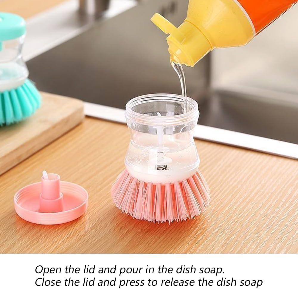 2Pcs Pink Dish Brush with Soap Dispenser,Soap Dispensing Brush, Kitchen Brush,Dish Pot Pan Sink Cleaning, Dish Brush Washing Utensils,Washing Up Liquid Soap Dispenser,Soap Dispensing Dish Brush