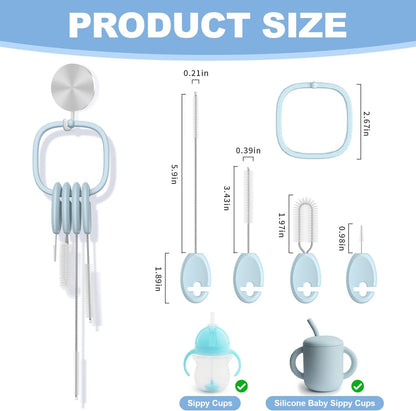 YOTIME 4in1 Straw Cleaner Brush Set, Reusable Standing Straw Brushs with Holder Ring, for Wide and Narrow Straws, Tumblers, Water Bottles and Cups, Pink