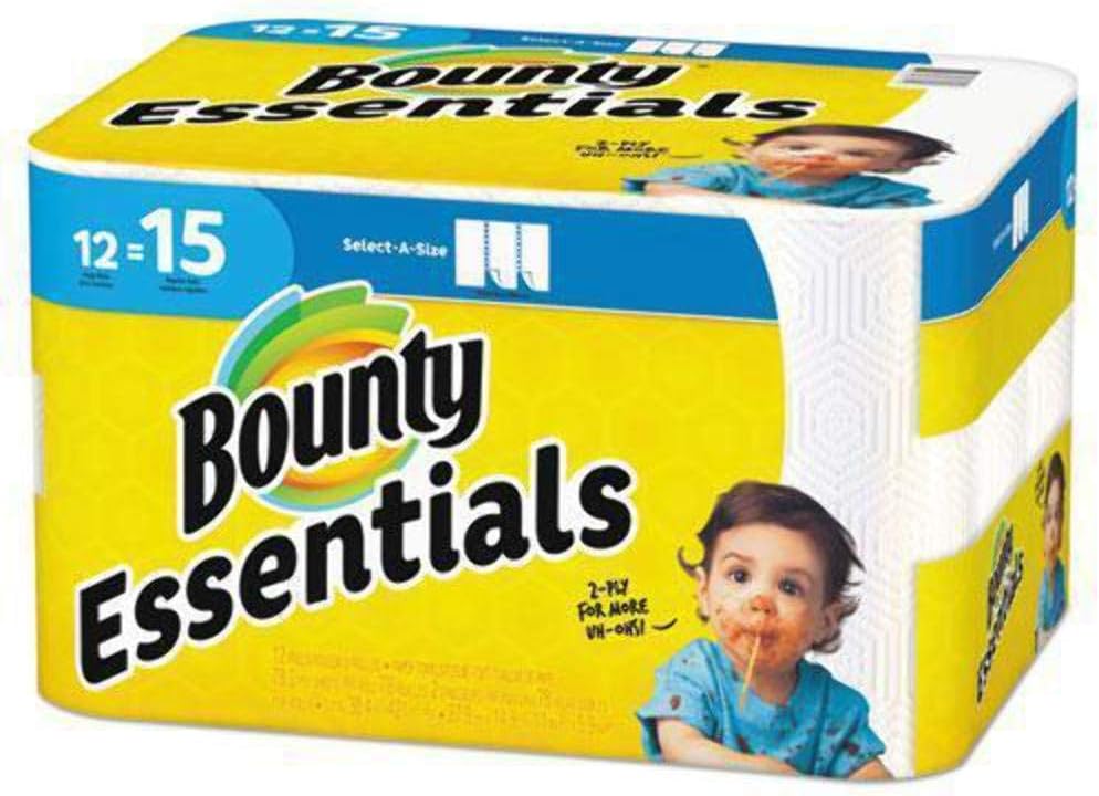 Bounty Essentials Select-A-Size Paper Towels, 6 Double Rolls, White, 108 Sheets Per Roll