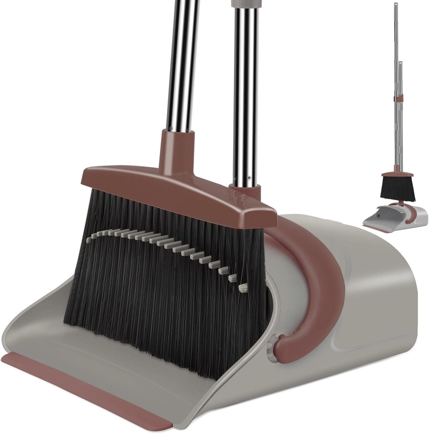 Ivandar Broom and Dustpan Set for Home, Broom and Dustpan Combo for Office, Long Handle Broom with Upright Standing Dust pan,Indoor&Outdoor Sweeping (Gray&Orange)